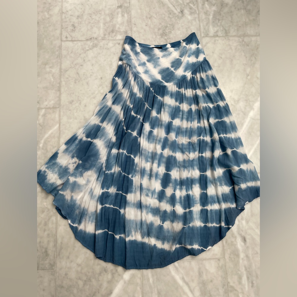 Tie Dye Midi Skirt with side slit, blue & white, lulus